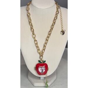 Betsey Johnson Back To School Apple Pendant Necklace Bookworm Charm Teacher